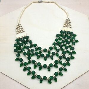 Vintage artisan statement style tribal boho jewelry bone and glass.